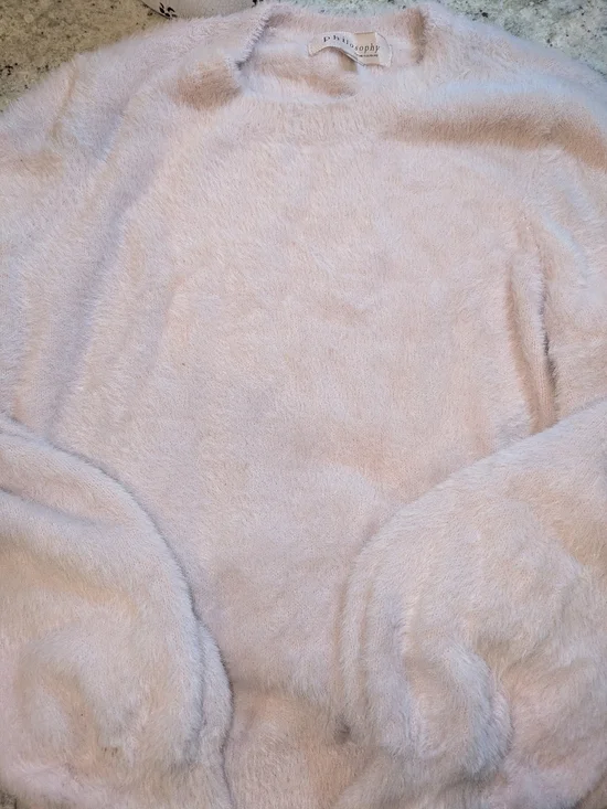 Philosophy Blush Pink Eyelash Sweater Medium Soft Fuzzy Cozy Knit - Picture 4 of 8